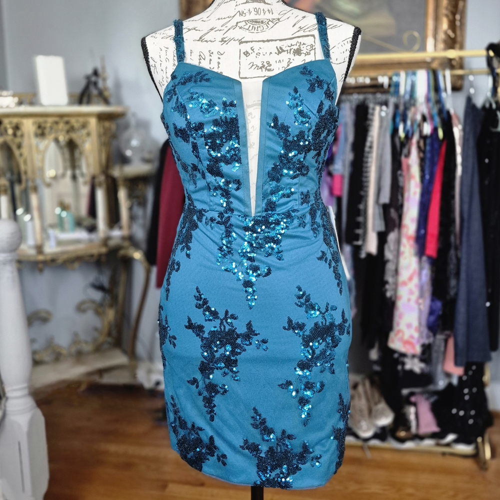 NWT Lavetir Teal Sequin Dress Size 0